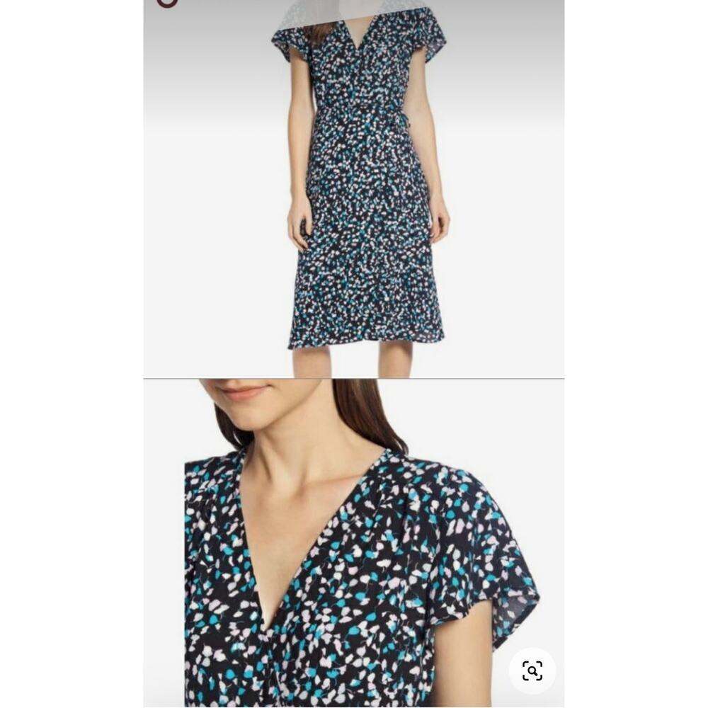 Leith Black Floral Pattern True Wrap Dress Size Large